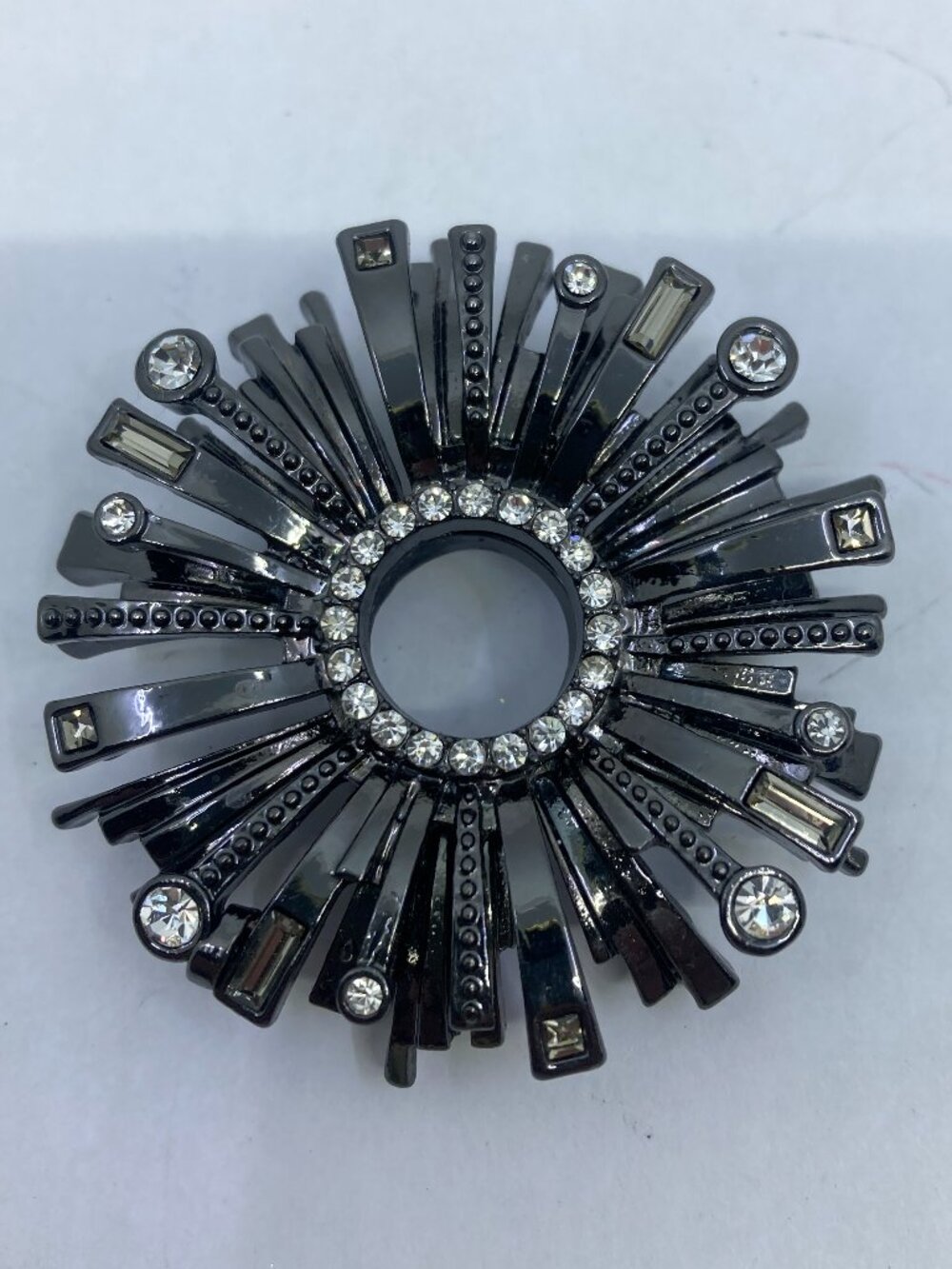 Lia Sophia black mourning gothic rhinestone flower brooch
